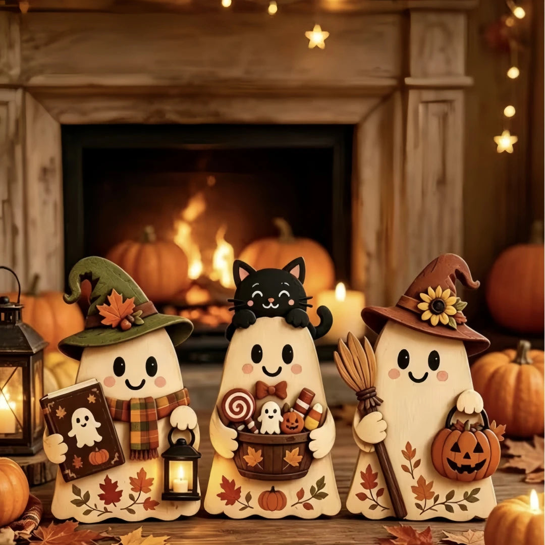 3 Pieces/Set of Autumn Wooden Ornaments, Vintage Autumn Standee Three-Piece Set for Desktop Decoration, Maple Leaf and Sunflo