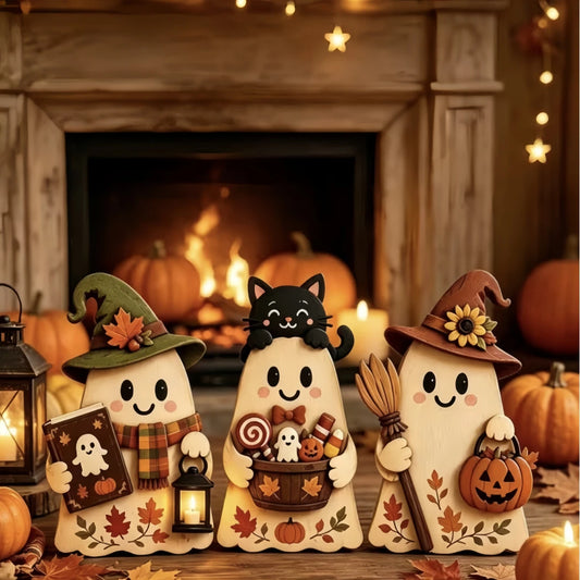 3 Pieces/Set of Autumn Wooden Ornaments, Vintage Autumn Standee Three-Piece Set for Desktop Decoration, Maple Leaf and Sunflo