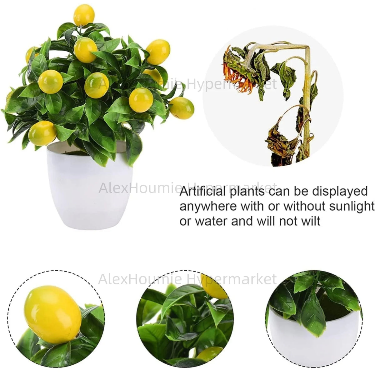 Fake Lemon Tree Small Artificial Plant Plastic Lemon Tree Bonsai Decor Potted Plant for Indoor Decor