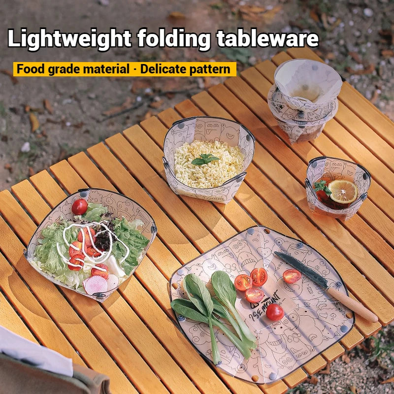 Outdoor Camping Folding Lightweight Tableware Camping Supplies Portable Foldable Bowl Plate Cup Filter Folding Tableware посу