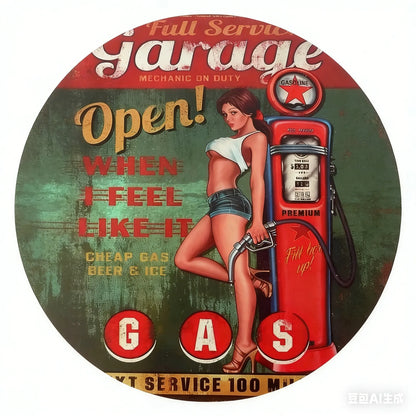 Round Retro Metal Tin Sign Vintage Wall Art Decor Circular Iron Painting for Home Bar Cafe Garage Pub - l