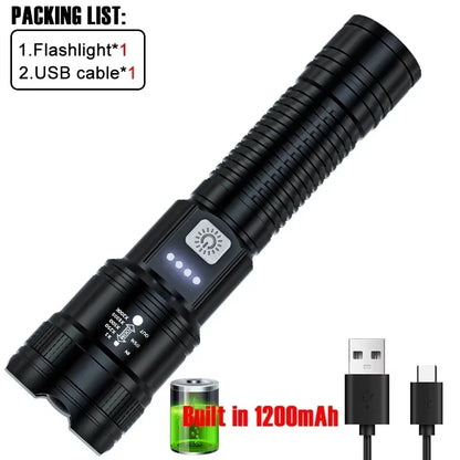 High Strong Power Led Flashlights 2000LM Tactical Torch with Display Light USB Charging Camping Fishing Emergency Zoom Lanter