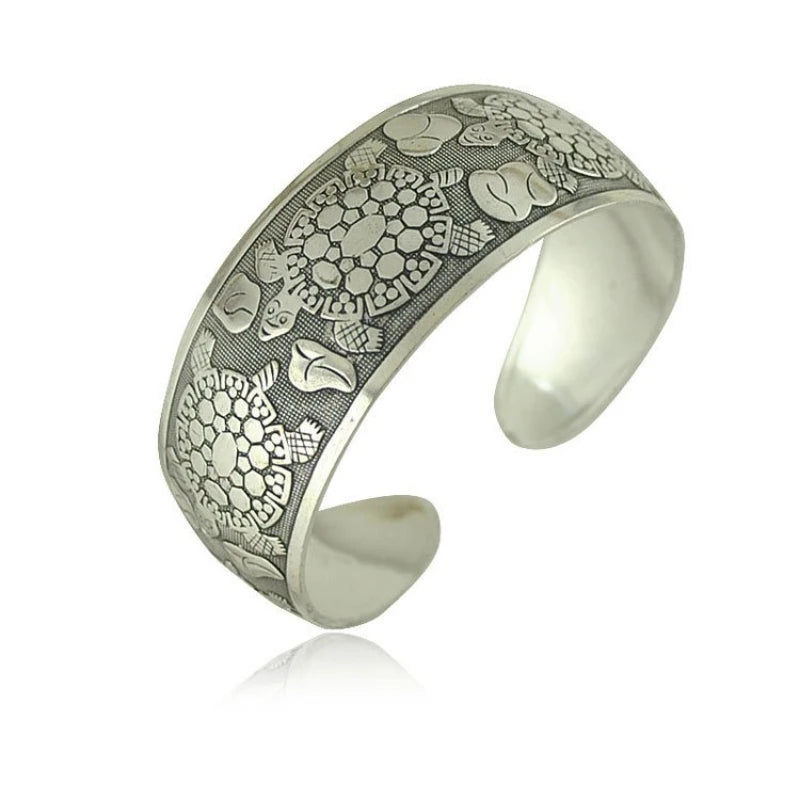 Meetvii New Retro Cuff Bracelets Tibetan Silver Metal Carving Sea Turtle Lotus Elephant Flower Bangles Vintage Gypsy Jewelry