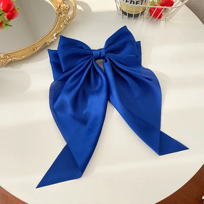 11 Solid Color Satin Ribbon Big Bows Hairpin Spring Clips Hair Accessories for Women Girls Trendy Korean Summer Headwear 2023