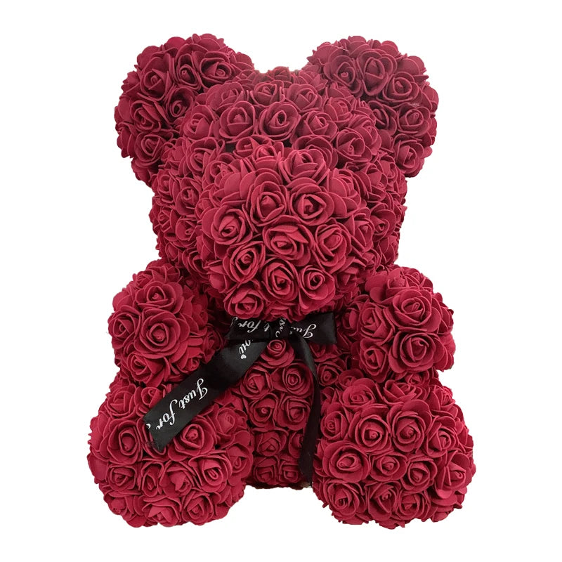Red Rose Bear 40cm Bear Of Roses Artificial Flower Rose Teddy Bear For Women Valentine's Day Wedding Birthday Christmas Gift 