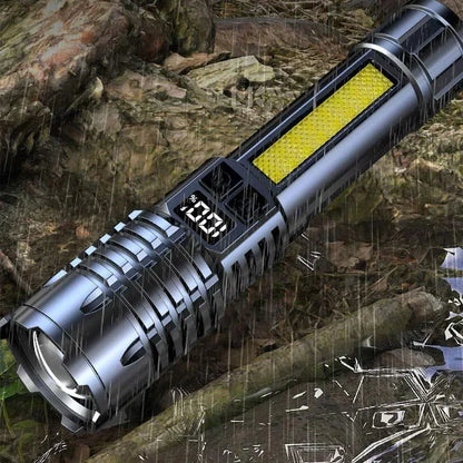 High Power LED Flashlights With Display Screen Zoom Tactical Torch Portable Rechargeable Lamp with Emergency Side Light Lante