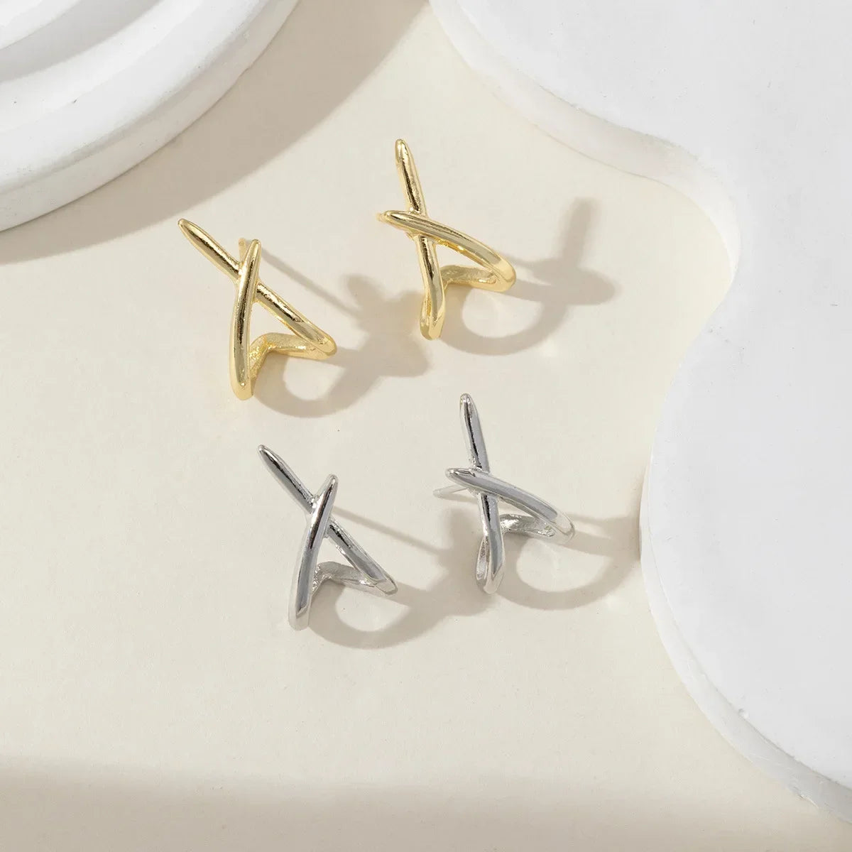 LATS Trendy Gold Color Cross Stud Earrings for Women Dainty Simple Minimalist Earring Fashion Jewelry Party Gifts