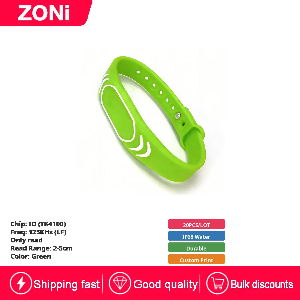 RFID IC ID Silicone Wristband Fudan F08 S50 M1 13.56MHz / TK4100 Chip 125KHz Waterproof Wrist Tag for Swimming & Foot Spa 20P