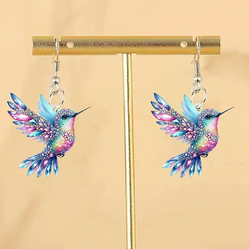 FTCY Acrylic Hummingbird Earrings For Women Retro Style Colorful Bird Drop Earrings Women's Jewelry Gifts - 3
