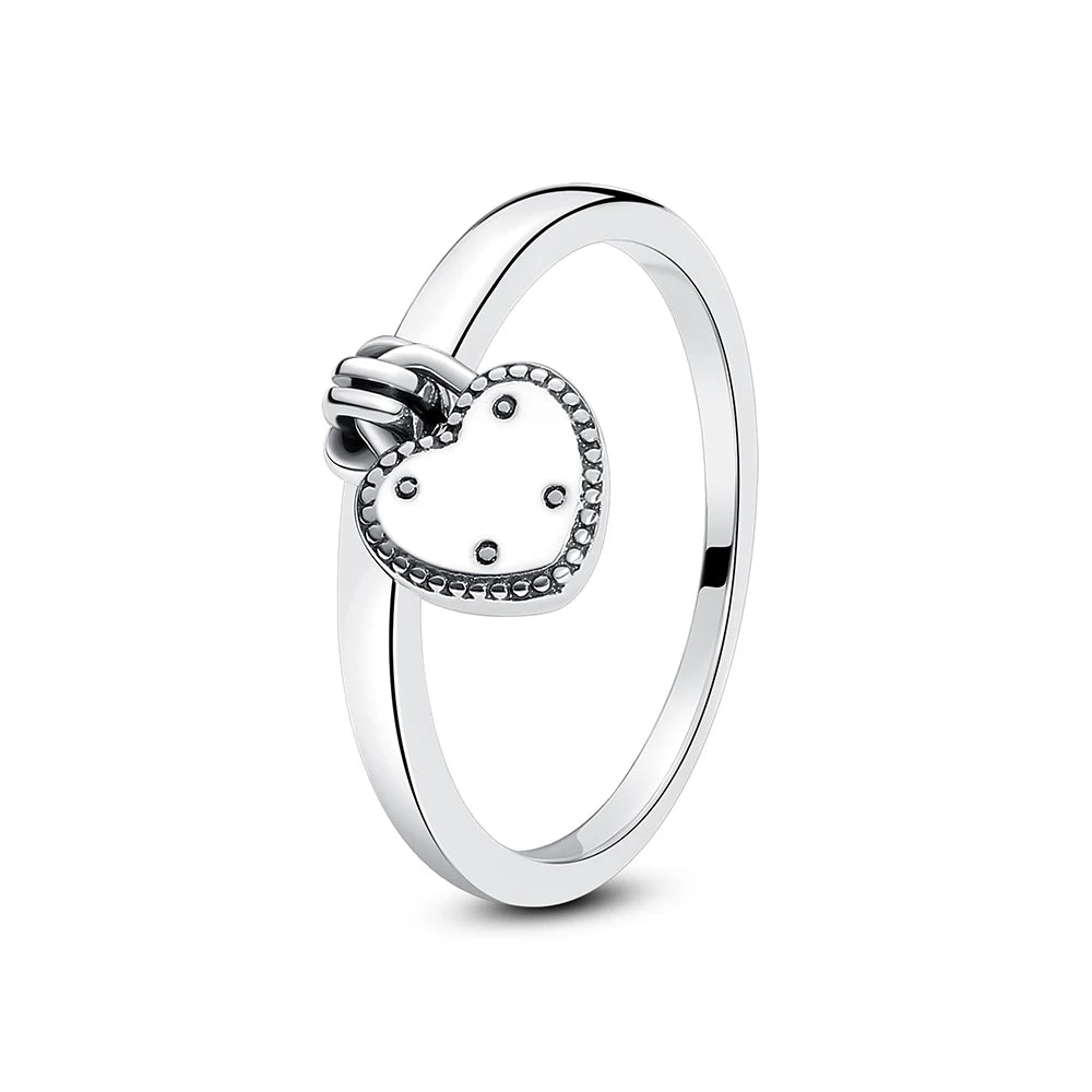 Original 925 Sterling Silver Ring Love Heart Pave CZ Crystal Stackable Rings For Women Wedding Engagement Birthday Gift Jewel