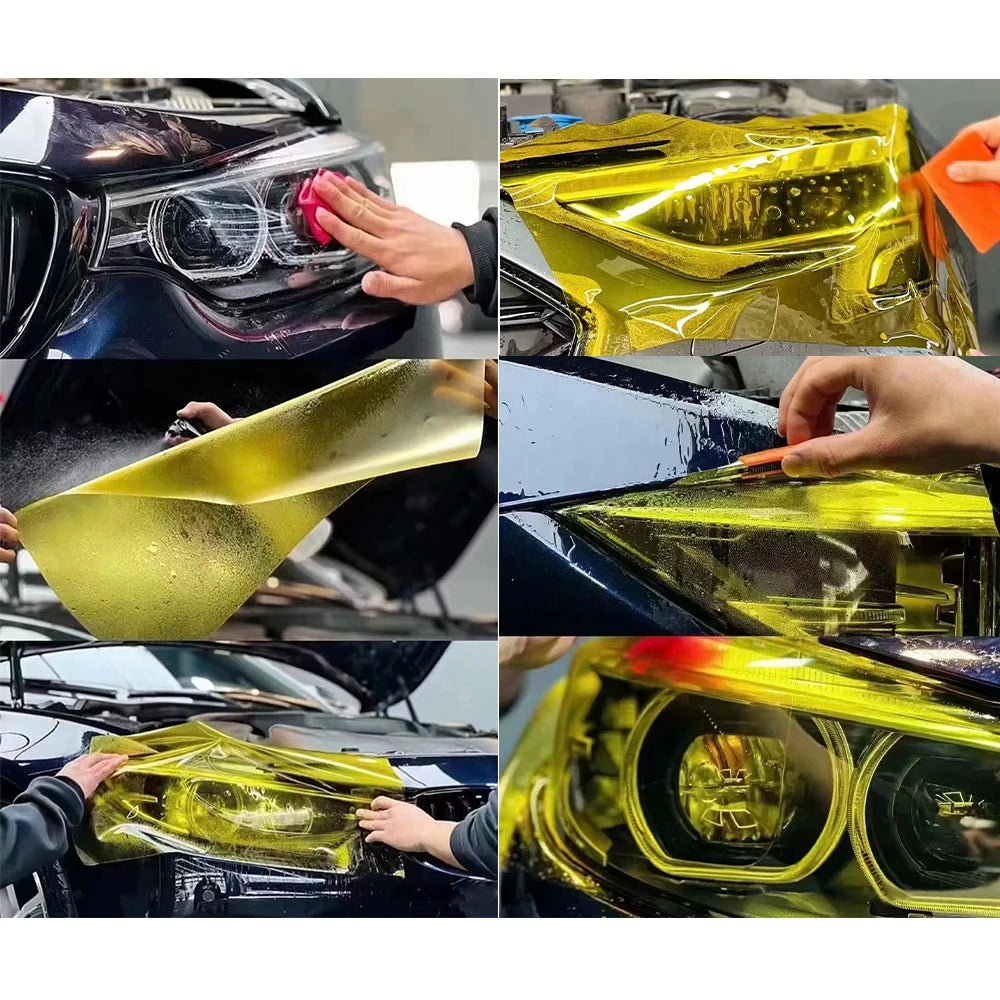 Yellow Auto Car Light Headlight Taillight Tint Vinyl Film Sticker Easy Stick Motorcycle Waterproof Film Diy Whole Car Decorat