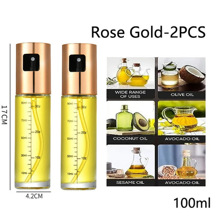 Glass Oil Sprayer for Cooking Olive Spray Mister for Salad BBQ Kitchen Baking Empty Vinegar Bottle - Rose Gold-2PCS
