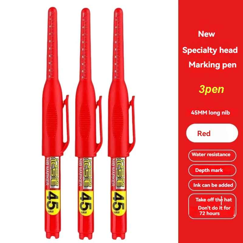 45mm Waterproof Deep Hole Marker Pens Long Nib Head Carpenter Pen White/Black/Blue Ink for Multi-Purpose Woodworking Hand Too