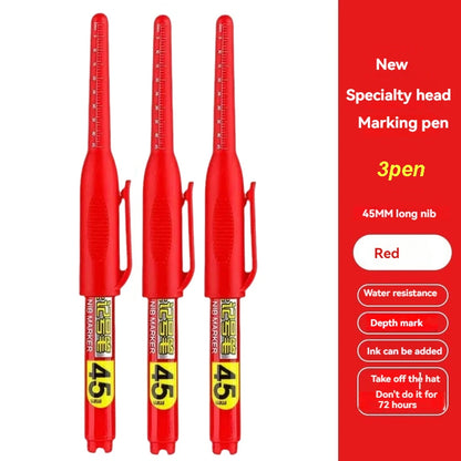 45mm Waterproof Deep Hole Marker Pens Long Nib Head Carpenter Pen White/Black/Blue Ink for Multi-Purpose Woodworking Hand Too