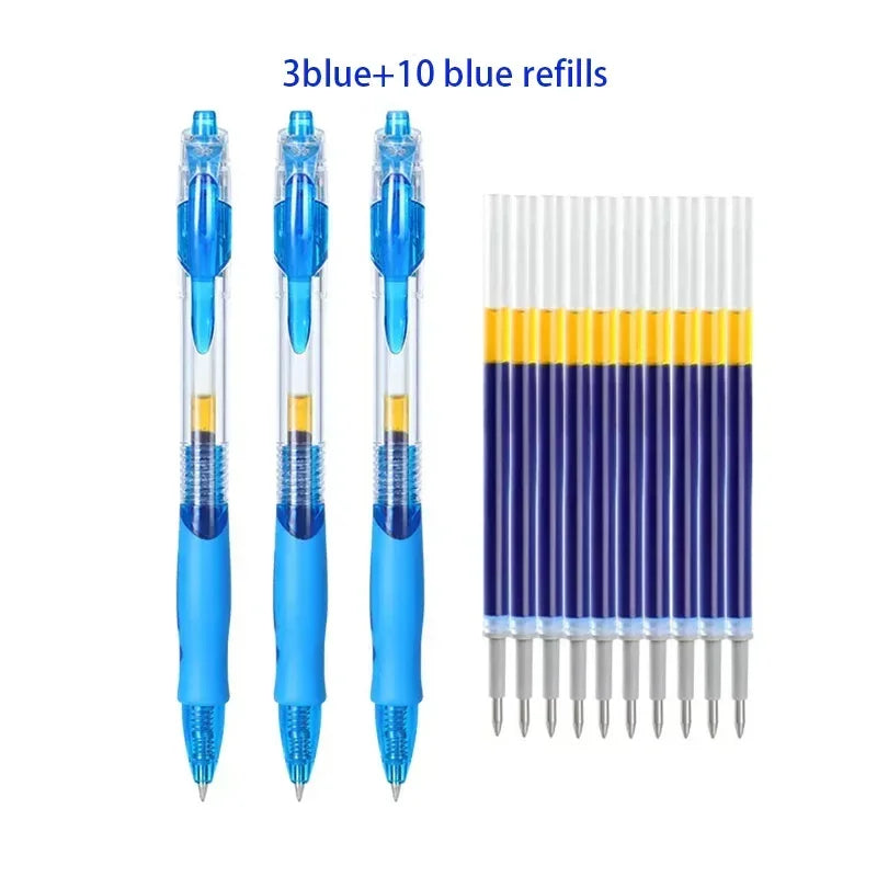13/30pcs Retractable Gel Pens Set Black/Red/Blue Ink Ballpoint for Writing Refills Office Accessories School Supplies Station