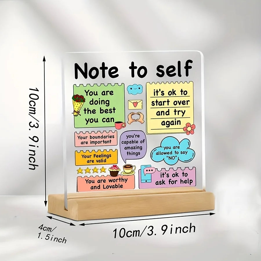 Decorative Sign with Wooden Base Inspirational Acrylic Positive Affirmation Self-love Reminder School Colorful Encouraging No