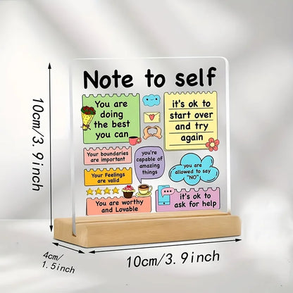 Decorative Sign with Wooden Base Inspirational Acrylic Positive Affirmation Self-love Reminder School Colorful Encouraging No