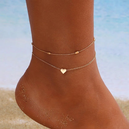 5 Pcs Exquisite Metal Butterfly Star Heart Pendant Anklets Set Bohemia Vintage Pearl Pendant Foot Bracelet Beach Woman Jewelr