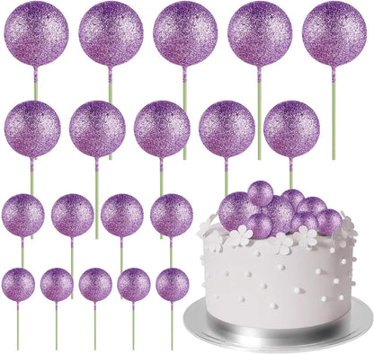 20-Piece Mini Balloon Cake Topper Decorations with Gold Ball Picks - Festive Cake Decor for Celebrations - Glitter Purple