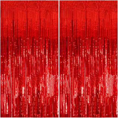 2Packs 1x2m Red Black Foil Curtain Backdrop Black Red Tinsel Party Streamer Curtains Wedding Bridal Shower Birthday Decoratio