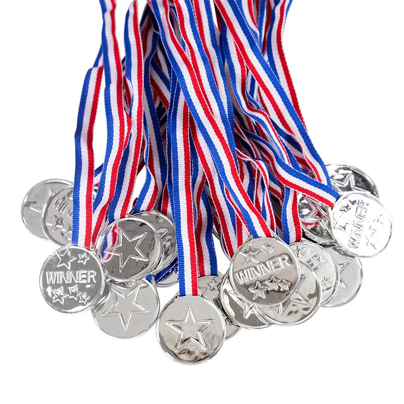 10Pcs Plastic Gold Winners Medals Trophy Children Game Sports Prize Awards Toys For Kids Birthday Party Favors Pinata Fillers