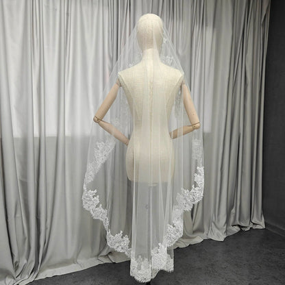 Customized Short Mantilla Wedding Veil with Eyelash Lace, 1m/1.5m/2m Short/Medium Length Veil with Hidden Comb, Single Tier V
