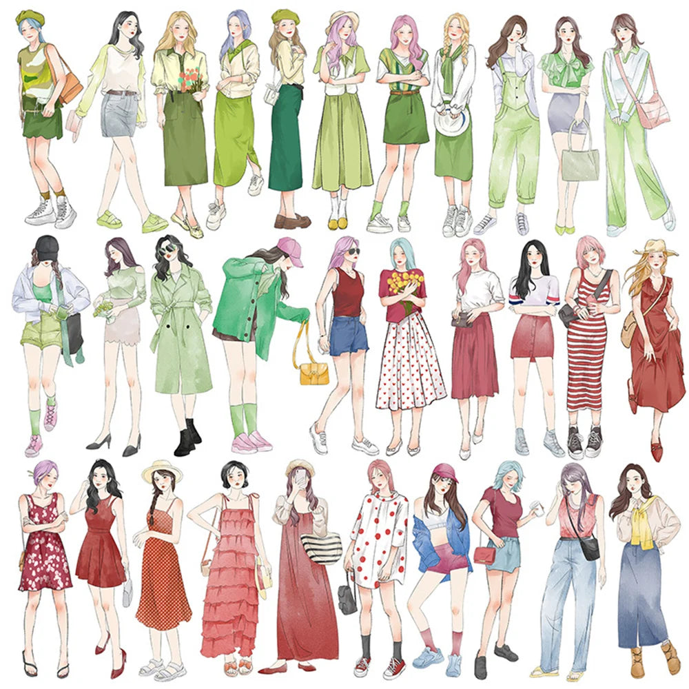 10/30/60pcs Four Seasons Fashion Dress Girls Decoration Stickers Aesthetic DIY Scrapbooking Laptop Stationery Cute Sticker To