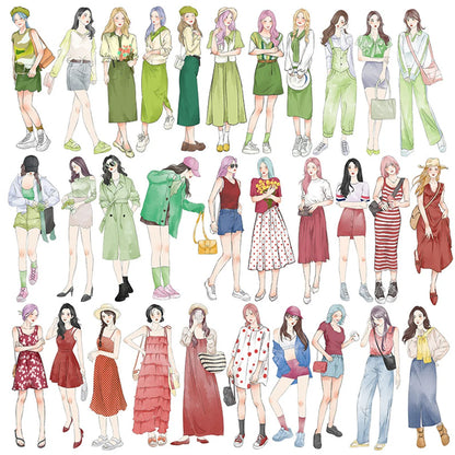 10/30/60pcs Four Seasons Fashion Dress Girls Decoration Stickers Aesthetic DIY Scrapbooking Laptop Stationery Cute Sticker To