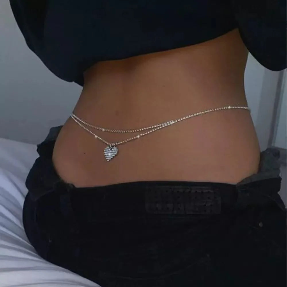 Luxury Rhinestone Double Chain Water Drop Waist Chains Body Jewelry for Women Crystal Body Belly Chain Body Decoration Access
