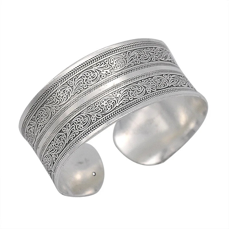 Meetvii New Retro Cuff Bracelets Tibetan Silver Metal Carving Sea Turtle Lotus Elephant Flower Bangles Vintage Gypsy Jewelry 