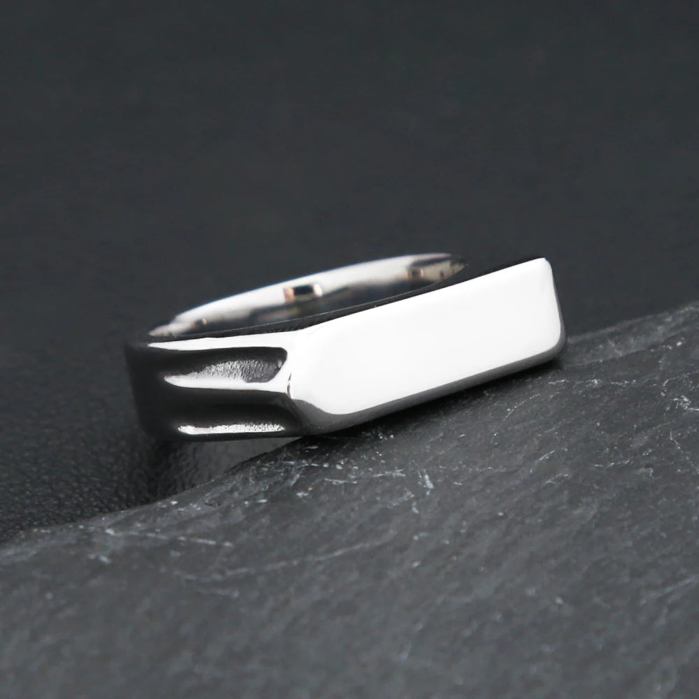 Fashion 316L Stainless Steel Simple Rings For Men Women Punk Hip Hop Square Band Flat Top Signet Ring Charm Party Jewelry Gif