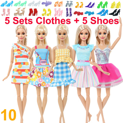 10 Pcs/Set Fashion Outfits 30cm Doll Shirt Pants Dress Shoes 11.5 Inch Doll Clothes Dollhouse 11.8" 1/6 Doll Accessories Toy 