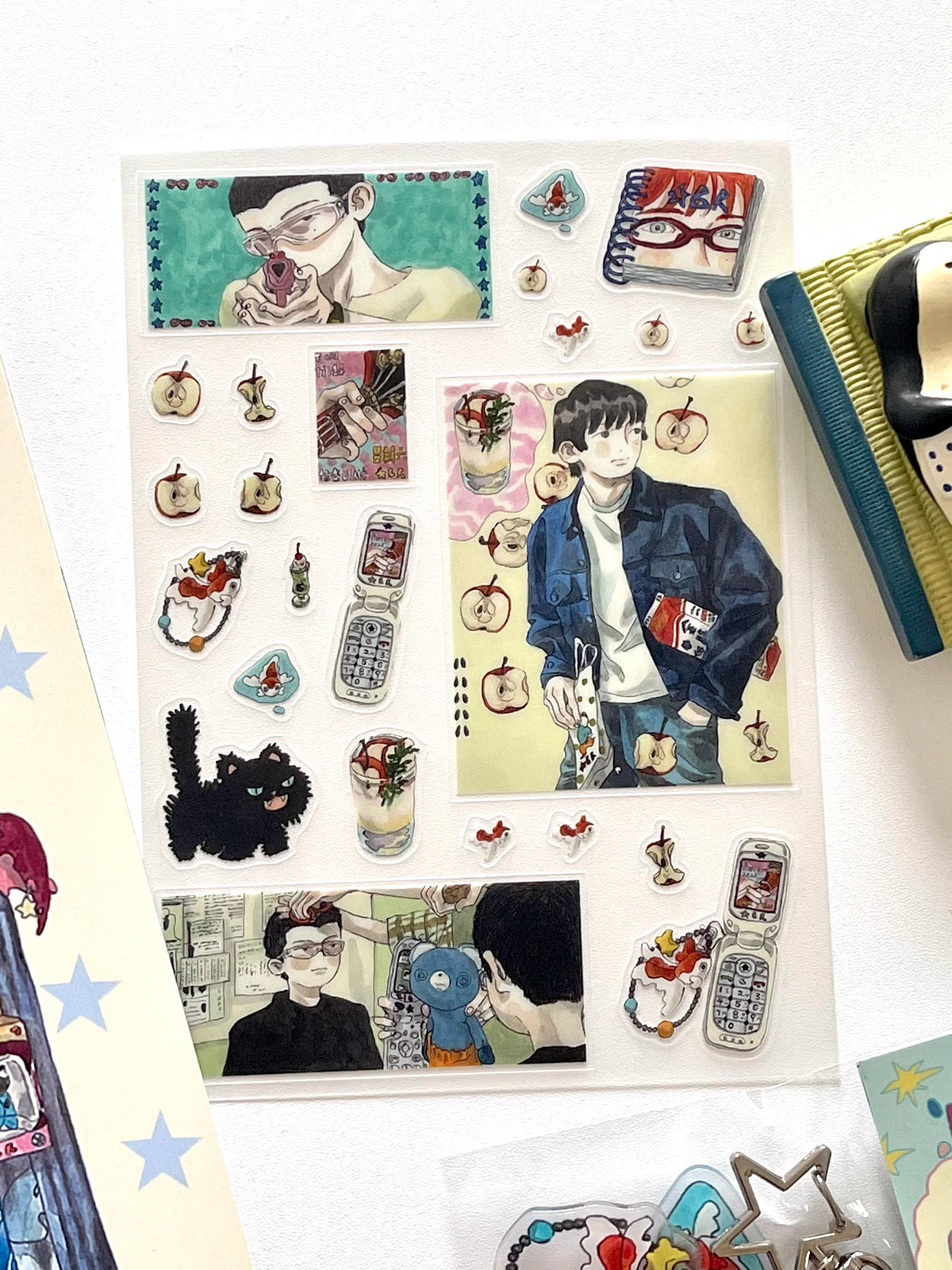 Exquisite Hand-Drawn Dreamcore Stickers Retro Comic Character Design, Rare Craft Materials for Scrapbooking & DIY Art - 5