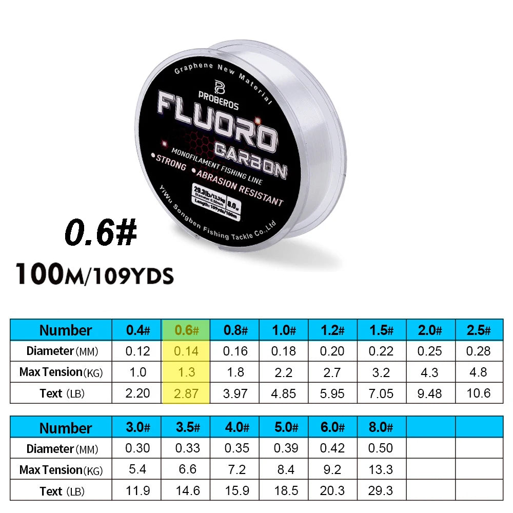 PROBEROS 100M Fluorocarbon Coating Fishing Line 2.2LB-29.3LB Carbon Fiber Monofilament Leader Line Carp Fishing Sinking Line 