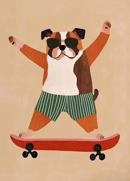 Minimalist Cute Skateboard Animal Wall Art Dog, Lion, Crocodile, Tiger, Bear, and Car Canvas Print Home Decor for Kids' Rooms