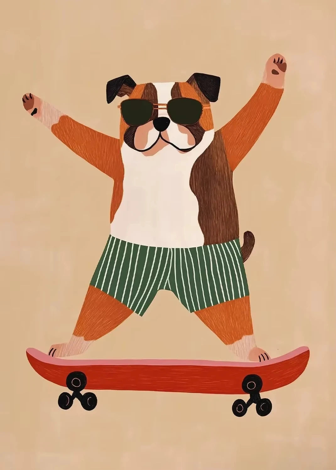 Minimalist Cute Skateboard Animal Wall Art Dog, Lion, Crocodile, Tiger, Bear, and Car Canvas Print Home Decor for Kids' Rooms