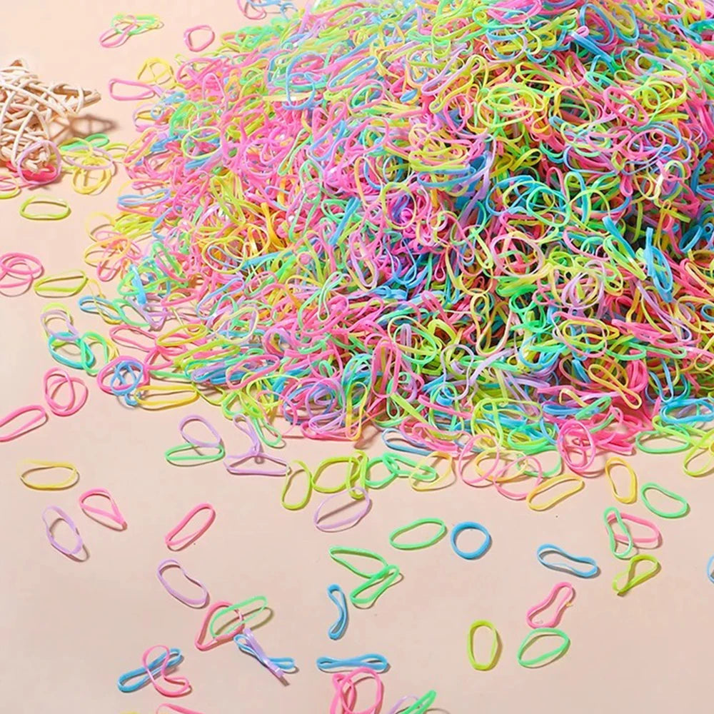 500/1000/2000pcs Girls Colourful Disposable Rubber Band Hair Ties Headband Children Ponytail Holder Bands Kids Hair Accessori