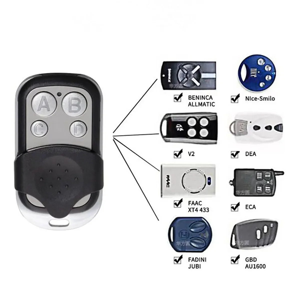 433MHz 4Button ABCD/Lock Unlock Remote Control Metal Push Button Transmitter Universal 4 Buttons Garage Door Opener Remote