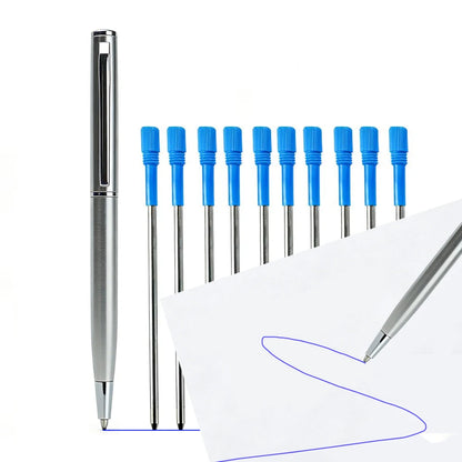 Mini Stainless Steel Metal Ballpoint Pen with 10 Replacement Refills Set, Portable Pocket Ballpen Compact Short Pen for Walle
