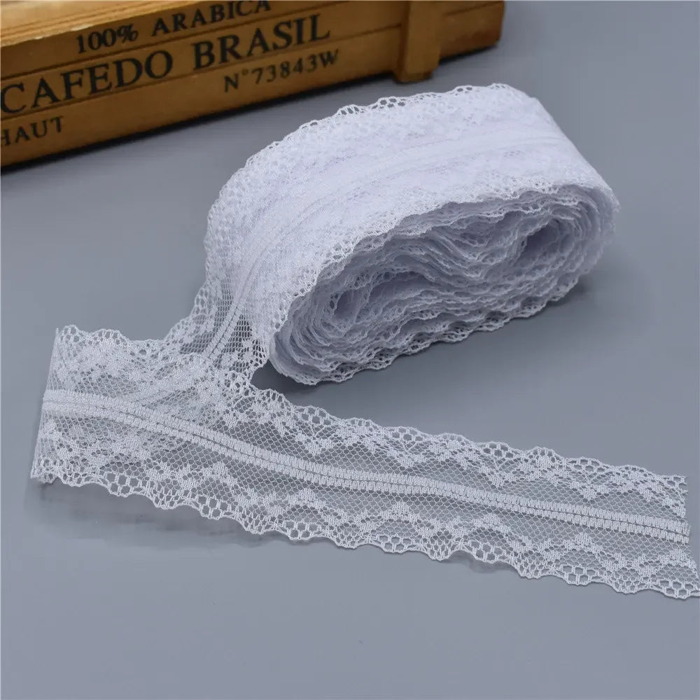 10Yards Lace Ribbon 40mm Wide White African Lace Fabric for Sewing Clothes Embroidered Lace for Crafts Trim Underwear Diy Tul