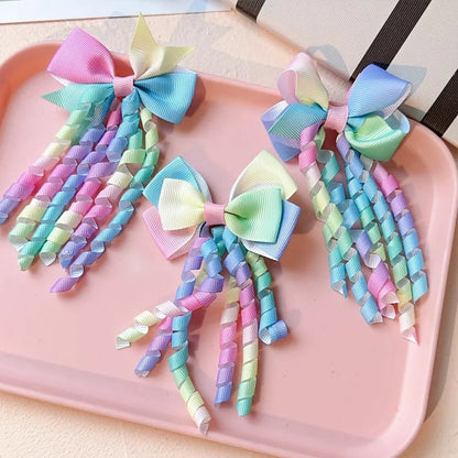 2PCS/Set New Children's Colorful Hair Clip Headdress Bow Tassel Hair Accessories Candy Color Little Girl Hair Clip Kids Gift