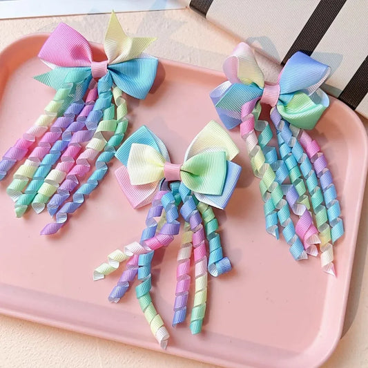 2PCS/Set New Children's Colorful Hair Clip Headdress Bow Tassel Hair Accessories Candy Color Little Girl Hair Clip Kids Gift