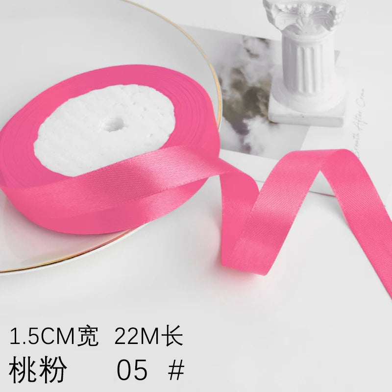 Wusmart 22Meters/Roll 1.5cm Single Face Satin Ribbon DIY Handmade Crafts Fabric Christmas Wedding Decoration Silk Ribbons - D