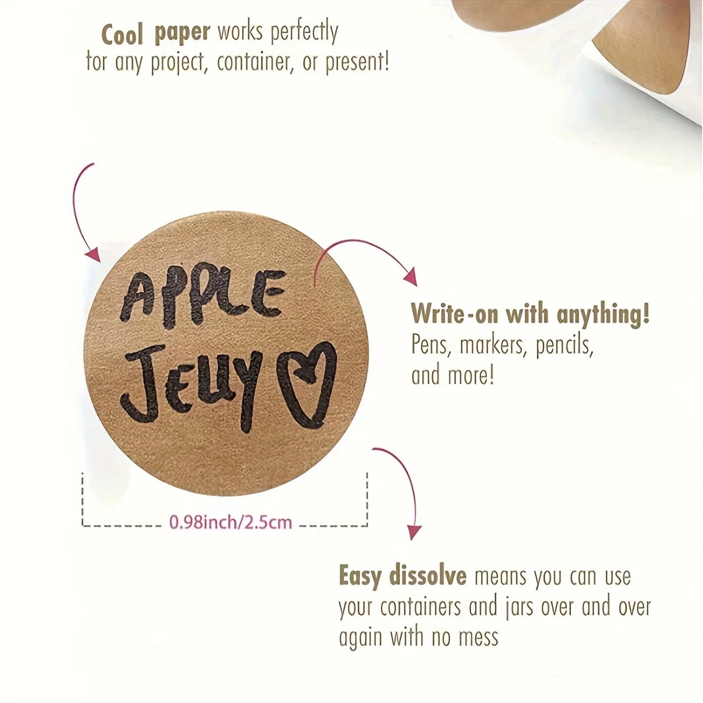 500 pcs / 1 Roll, Kraft Round Self-Adhesive Label Paper Items Classification Name Stickers Personalized Labels