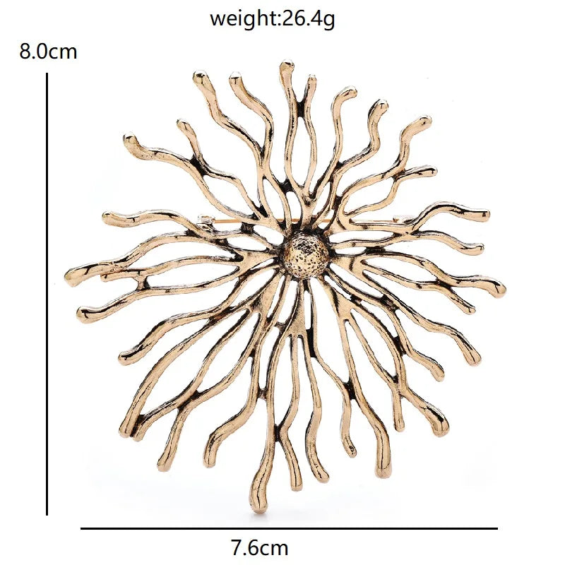 Wuli&baby Vintage Art Design Sun Shine Brooches For Women Unisex 2-color Metal Round Party Casual Brooch Pins Gifts