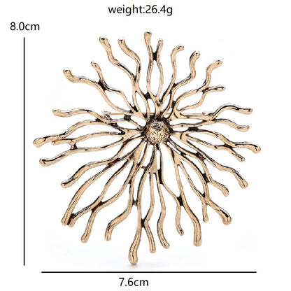 Wuli&baby Vintage Art Design Sun Shine Brooches For Women Unisex 2-color Metal Round Party Casual Brooch Pins Gifts