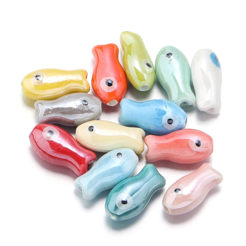 10pcs/lot Retro Small Fish Ceramic Beads Cute Porcelain Loose Spacer Beads For DIY Jewelry Making Necklace Bracelets Accessor
