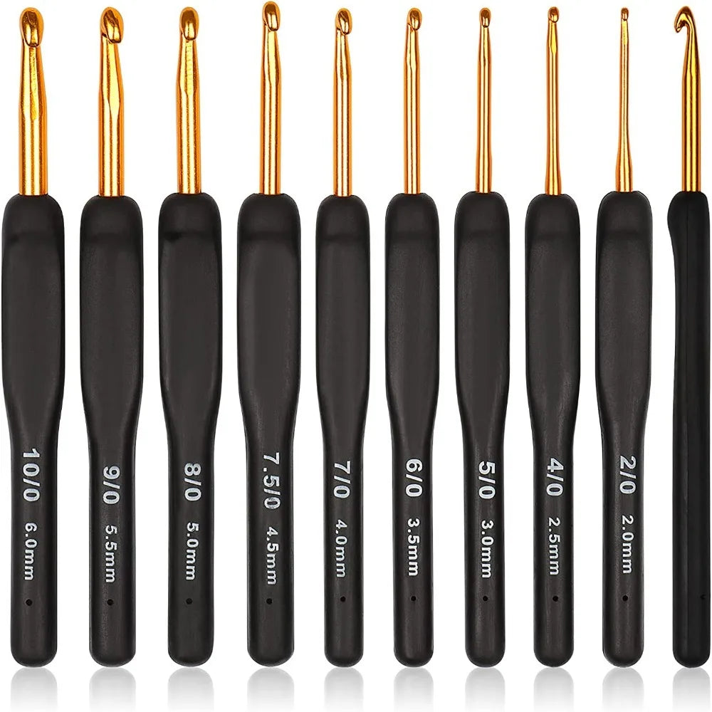 8PCS Black Crochet Hooks Set for Arthritic Hands,Ergonomic Crochet Hook Soft Crochet Needle,2.5-6.0mm Crochet Kit for Beginne