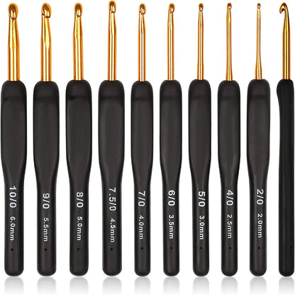 8PCS Black Crochet Hooks Set for Arthritic Hands,Ergonomic Crochet Hook Soft Crochet Needle,2.5-6.0mm Crochet Kit for Beginne