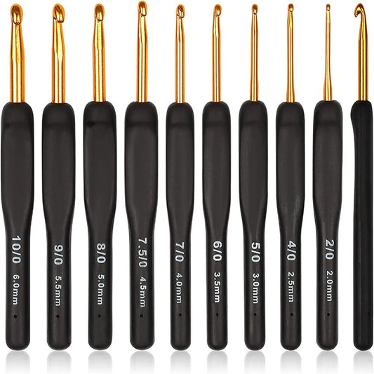 8PCS Black Crochet Hooks Set for Arthritic Hands,Ergonomic Crochet Hook Soft Crochet Needle,2.5-6.0mm Crochet Kit for Beginne